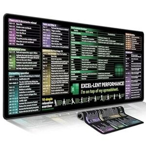 Desk Mat Pad Excel Cheat Sheet – XLarge Waterproof Anti-Slip Keyboard Shortcuts